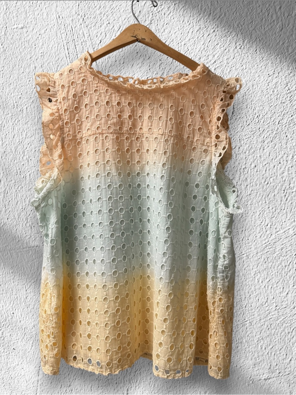 Cato Peach Mint Yellow Ombre Eyelet Sleeveless Top